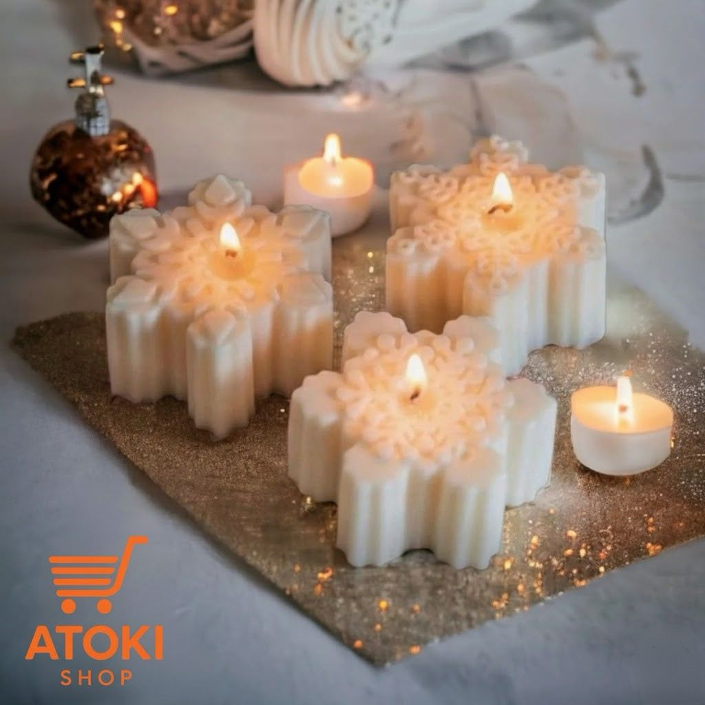 Sueño de Nieve – Pack Navideño de 4 Velas Copo de Nieve