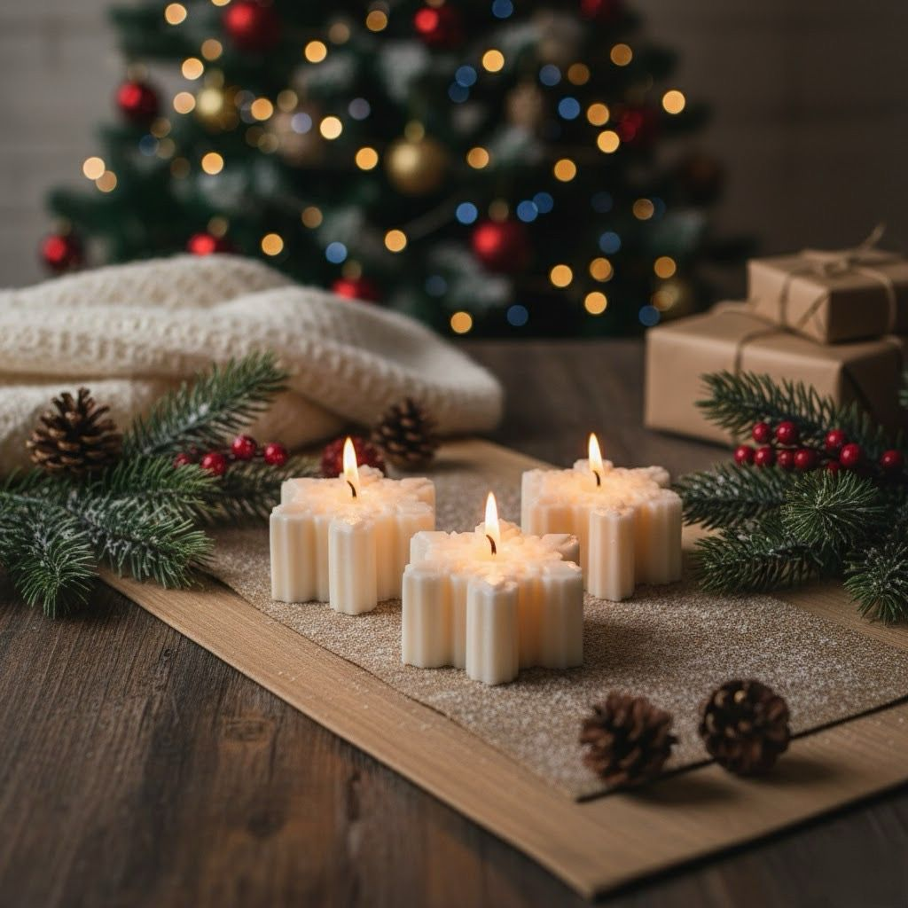 Sueño de Nieve – Pack Navideño de 4 Velas Copo de Nieve
